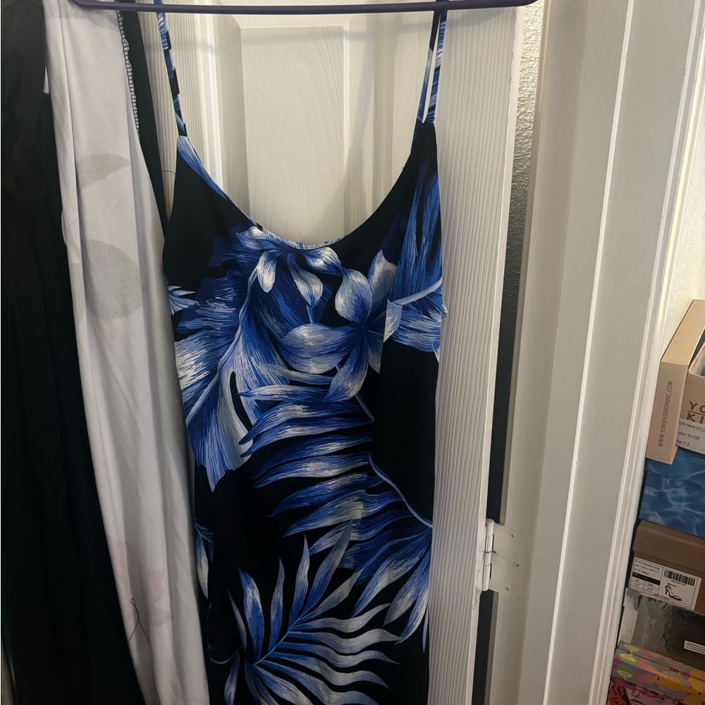 Blue and Black Leaf Print Dress